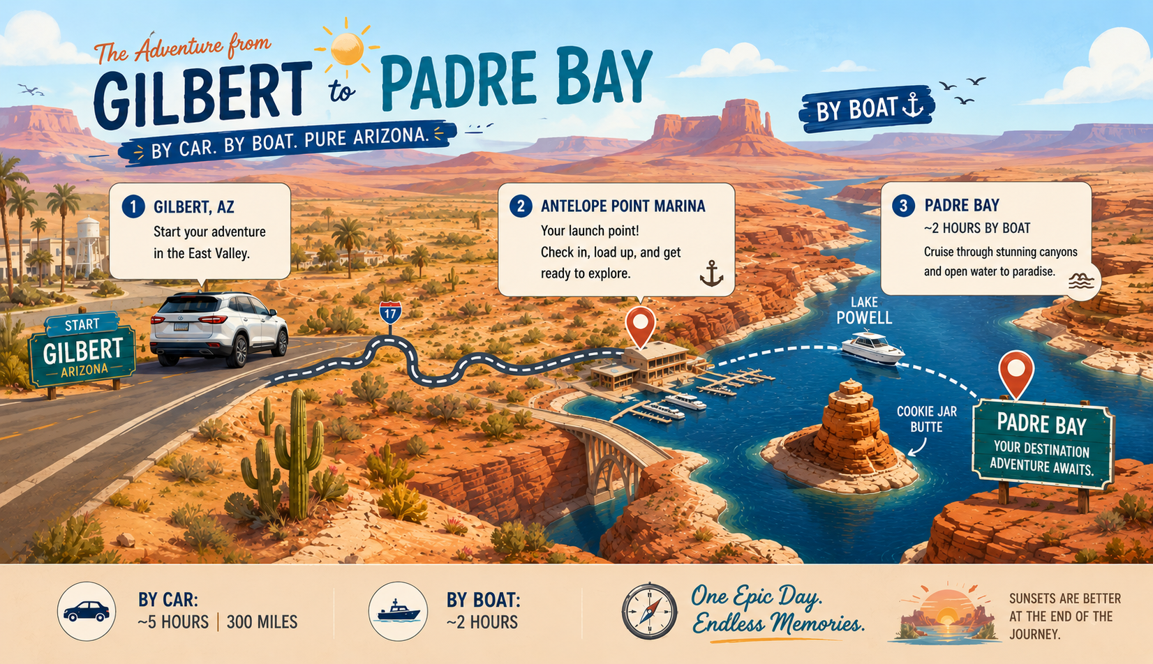 The journey from Gilbert to Padre Bay